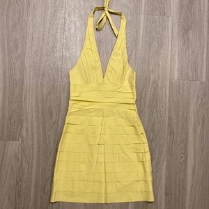 Pale Lime BCBGMaxAzria Layered Halter Neck Dress